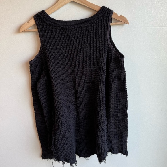 Free People Sunrise Cold Shoulder Waffle Knit Sweater in Black Size XS - Picture 6 of 8